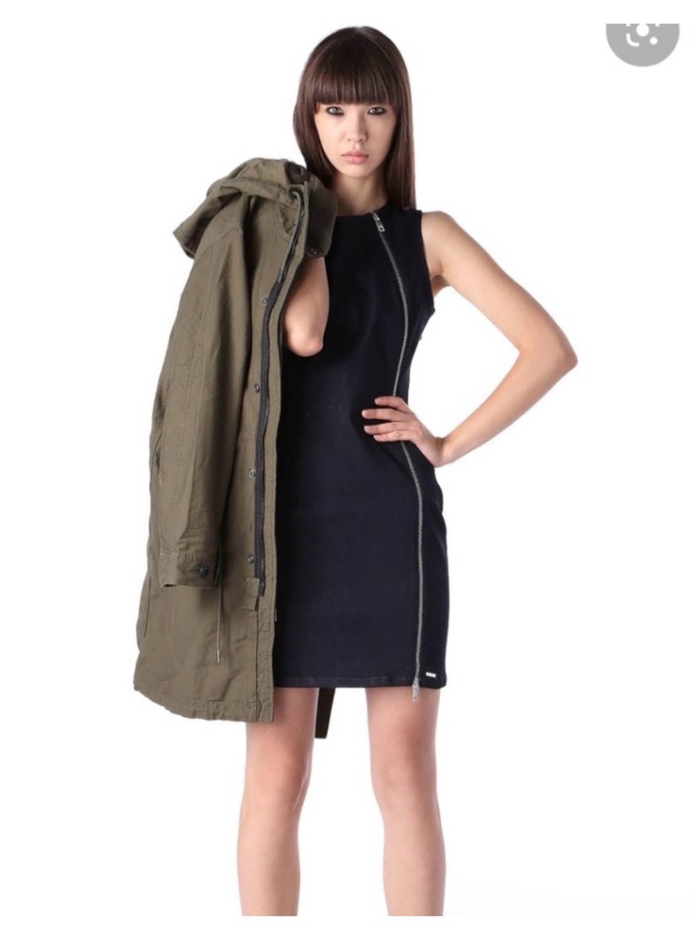 Diesel Denim, Navy Blue Mini Dress with Side Zip. Size Small